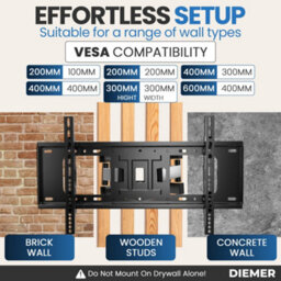 DIEMER Tv Wall Bracket For 40-80 Inch Tvs, Heavy-Duty Swivel & Tilt Tv Mount With Dual Arms, Holds Up To 50Kg, Max Vesa: 600X400 - thumbnail 4