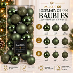Decoris 60 Rosemary Green Baubles Shatterproof Christmas Tree Hanging Decor - thumbnail 4