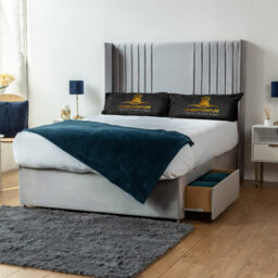UKBEDFURNITURE Skyline Silver Plush Wingback Divan Bed Base With 54 Inch Headboard - No Storage - thumbnail 2
