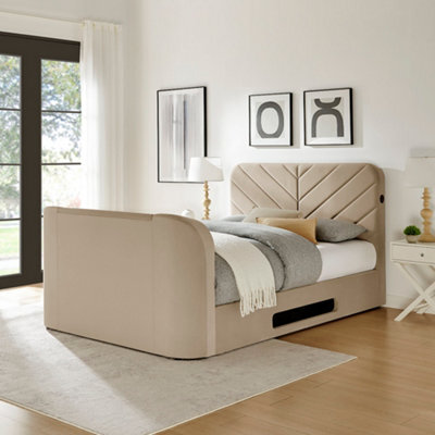 Koble Chevron Tv Double Bed Cream With Side Opening Ottoman - image 1