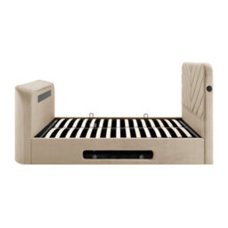 Koble Chevron Tv Double Bed Cream With Side Opening Ottoman - thumbnail 4