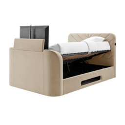 Koble Chevron Tv Double Bed Cream With Side Opening Ottoman - thumbnail 5