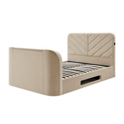 Koble Chevron Tv Double Bed Cream With Side Opening Ottoman - thumbnail 3