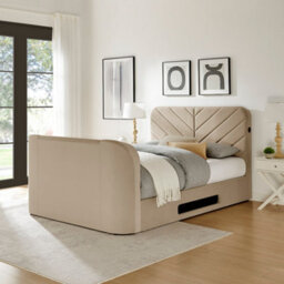 Koble Chevron Tv Double Bed Cream With Side Opening Ottoman
