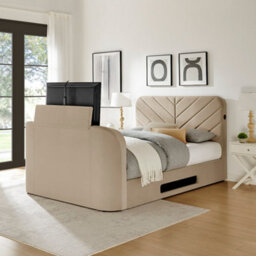 Koble Chevron Tv Double Bed Cream With Side Opening Ottoman - thumbnail 2