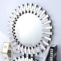 Deenz 60Cm Wall Mirror Furniture Glass 3D Sunburst Round Full Mirror Silver Decorative Style Living Room Bathroom