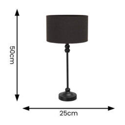 Valuelights Maggie Black Metal Candlestick Table Lamp With Charcoal Fabric Drum Shade And Led Bulb - thumbnail 6