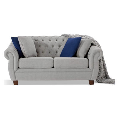 Furniture 48 Eva Chesterfield Grey Linen Fabric 2 Seater Sofa
