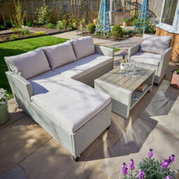 Home Source Trapani Rattan 4 Piece Grey Outdoor Garden Furniture Chair Sofa Table Set - thumbnail 3