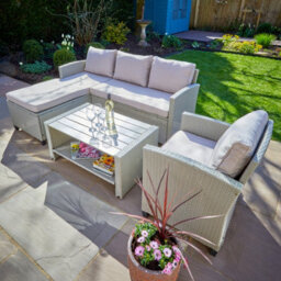 Home Source Trapani Rattan 4 Piece Grey Outdoor Garden Furniture Chair Sofa Table Set - thumbnail 2