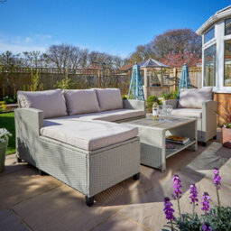 Home Source Trapani Rattan 4 Piece Grey Outdoor Garden Furniture Chair Sofa Table Set - thumbnail 1