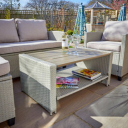 Home Source Trapani Rattan 4 Piece Grey Outdoor Garden Furniture Chair Sofa Table Set - thumbnail 6