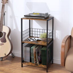 Huhote Three Tier Brown Vinyl Record Storage Side Table And Turntable Stand Record Player Stand End Table For Living Room Bedroom - thumbnail 4