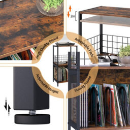 Huhote Three Tier Brown Vinyl Record Storage Side Table And Turntable Stand Record Player Stand End Table For Living Room Bedroom - thumbnail 5