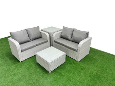 Fimous 4 Seater Outdoor Love Sofa Set Rattan Garden Furniture Set Square Coffee Table Side Table Light Grey - image 1