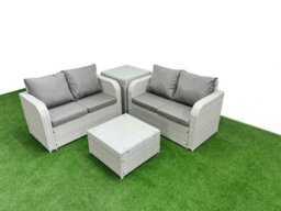 Fimous 4 Seater Outdoor Love Sofa Set Rattan Garden Furniture Set Square Coffee Table Side Table Light Grey - thumbnail 1