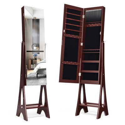 Costway Freestanding Mirror Jewelry Cabinet Organizer W/ Full Length Mirror Built-In Led Lights - image 1