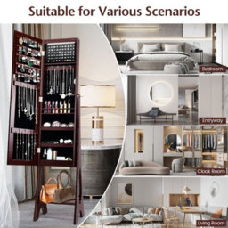 Costway Freestanding Mirror Jewelry Cabinet Organizer W/ Full Length Mirror Built-In Led Lights - thumbnail 9