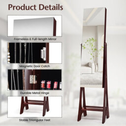Costway Freestanding Mirror Jewelry Cabinet Organizer W/ Full Length Mirror Built-In Led Lights - thumbnail 8