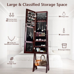 Costway Freestanding Mirror Jewelry Cabinet Organizer W/ Full Length Mirror Built-In Led Lights - thumbnail 5