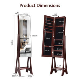 Costway Freestanding Mirror Jewelry Cabinet Organizer W/ Full Length Mirror Built-In Led Lights - thumbnail 2