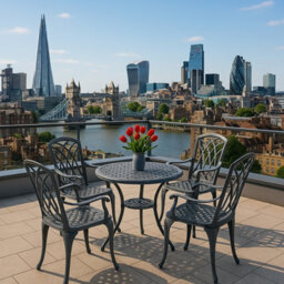 Homeology Oshowa Garden And Patio Table And 4 Large Chairs With Armrests Cast Aluminium Bistro Set Black - thumbnail 7