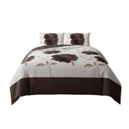 Reversible Floral Duvet Set Elegant Flower Stripe Pattern Bedding For Home Decor Chocolate - thumbnail 2