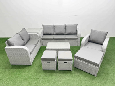 Fimous Pe Wicker 9 Seater Outdoor Rattan Furniture Sofa Sets Rectangular Coffee Table Reclining Chair Stool Side Table - image 1