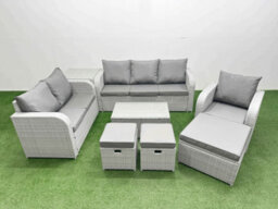 Fimous Pe Wicker 9 Seater Outdoor Rattan Furniture Sofa Sets Rectangular Coffee Table Reclining Chair Stool Side Table - thumbnail 2