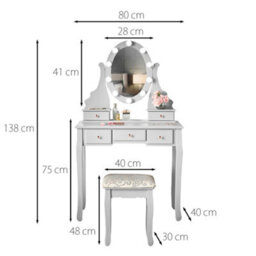 CARME Home Grey Vanity Dresser Stool Set Hollywood Led Mirror Lights Battery Vintage Design 5 Storage Drawers Makeup Table Jewellery Organise - thumbnail 9