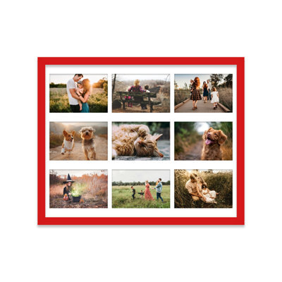 20X16 Inch 9 Opening Photo Collage Frame, Display Nine 6X4 Inch Photos, Multi Aperture Family Picture Frame, Red - image 1