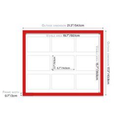 20X16 Inch 9 Opening Photo Collage Frame, Display Nine 6X4 Inch Photos, Multi Aperture Family Picture Frame, Red - thumbnail 4