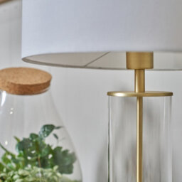 Valuelights Balan Matt Gold Table Lamp With White Drum Shade - thumbnail 3