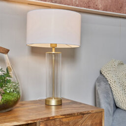 Valuelights Balan Matt Gold Table Lamp With White Drum Shade - thumbnail 2