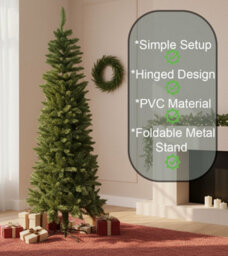 Shatchi 6Ft Slim Pine Green Tree Christmas Holiday Festive Xmas Home Decorations With Pencil Point Tips - thumbnail 9