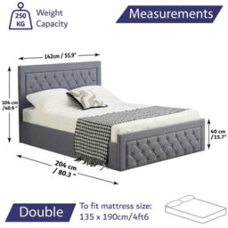 Home Treats Ottoman Bed Frame Double High Headboard Storage Bed  - No Mattress - thumbnail 4