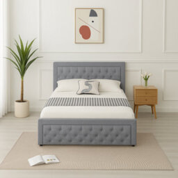 Home Treats Ottoman Bed Frame Double High Headboard Storage Bed  - No Mattress - thumbnail 6