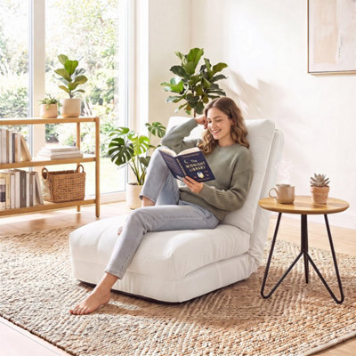 White Comfy Padded 5 Level Adjustable Floor Chair Reading Meditation Lazy Lounger - image 1