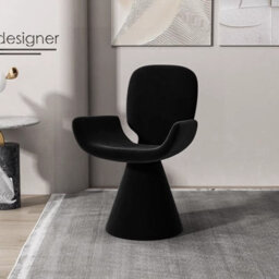 Matteo Black Fabric & Metal Swivel Dressing Table Stool - 360-Degree Rotatable Vanity Chair