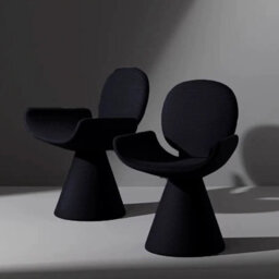 Matteo Black Fabric & Metal Swivel Dressing Table Stool - 360-Degree Rotatable Vanity Chair - thumbnail 3