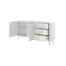 Arte Lante Sideboard Cabinet 163 Cm In White - Wide Modern Storage With Doors, Shelves And Drawers - thumbnail 3