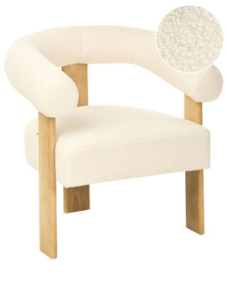 Wyld And Coco Aurora Home Off-White Bouclé Armchair With Solid Rubberwood Legs, Retro Profile, W77 X D68 X H76Cm - image 1