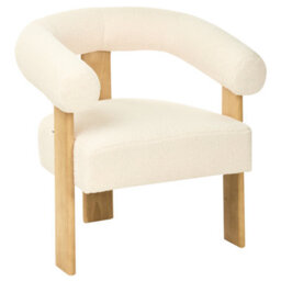 Wyld And Coco Aurora Home Off-White Bouclé Armchair With Solid Rubberwood Legs, Retro Profile, W77 X D68 X H76Cm - thumbnail 4