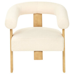 Wyld And Coco Aurora Home Off-White Bouclé Armchair With Solid Rubberwood Legs, Retro Profile, W77 X D68 X H76Cm - thumbnail 5