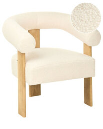 Wyld And Coco Aurora Home Off-White Bouclé Armchair With Solid Rubberwood Legs, Retro Profile, W77 X D68 X H76Cm - thumbnail 1