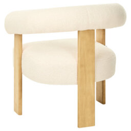 Wyld And Coco Aurora Home Off-White Bouclé Armchair With Solid Rubberwood Legs, Retro Profile, W77 X D68 X H76Cm - thumbnail 6