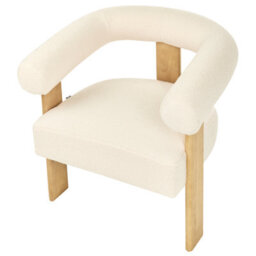 Wyld And Coco Aurora Home Off-White Bouclé Armchair With Solid Rubberwood Legs, Retro Profile, W77 X D68 X H76Cm - thumbnail 7
