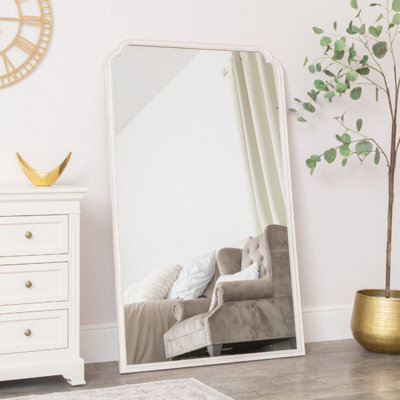 Melody Maison Large Arched White Washed Distressed Wooden Frame Wall & Leaner Mirror - 90Cm X 145Cm - image 1