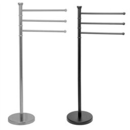 Black 3 Tier 3 Arm Free Standing Chrome Towel Holder Rail Rack Stand Weighted Base - thumbnail 1