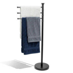 Black 3 Tier 3 Arm Free Standing Chrome Towel Holder Rail Rack Stand Weighted Base - thumbnail 3